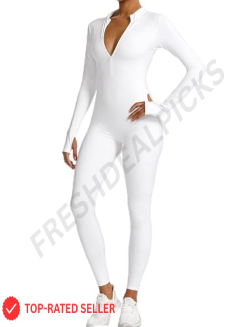 Long Sleeve Zip Up One Piece Bodysuit Bodycon Jumpsuit for Yoga Gym